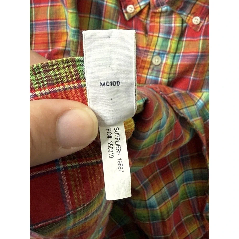 Ralph Lauren Linen Blend Long Sleeve Button Down Vibrant Plaid Blue‎ Pony Mens L